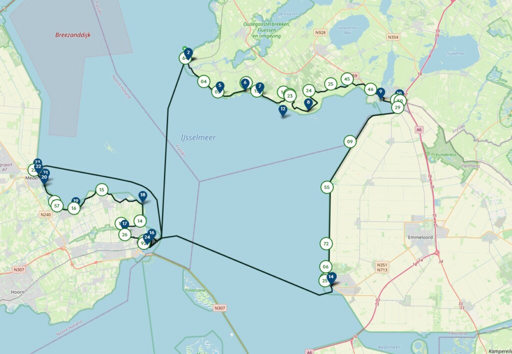 Routekaart knooppunten IJsselmeer fietsroute